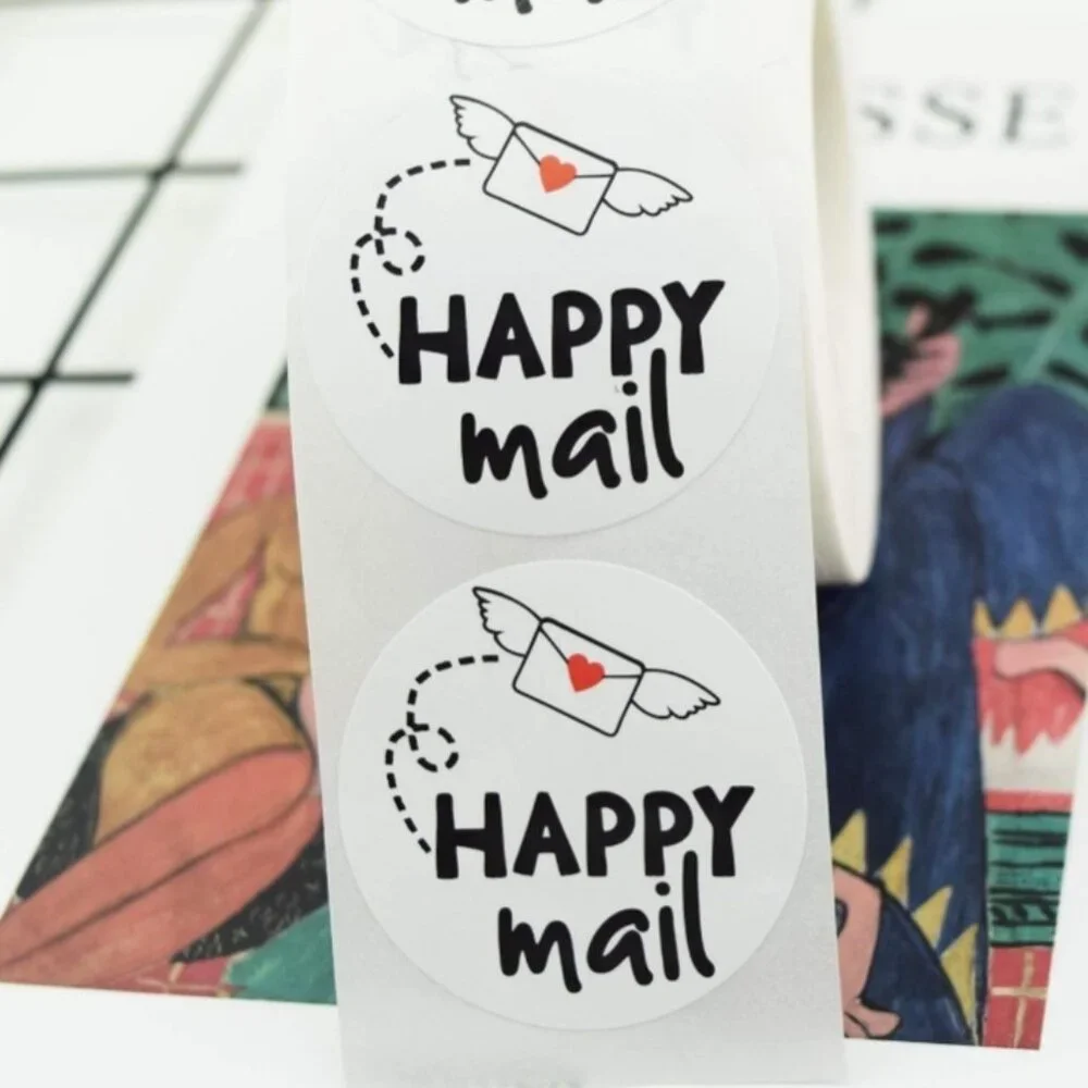 50 HAPPY MAIL Business Stickers for Packaging 1.5